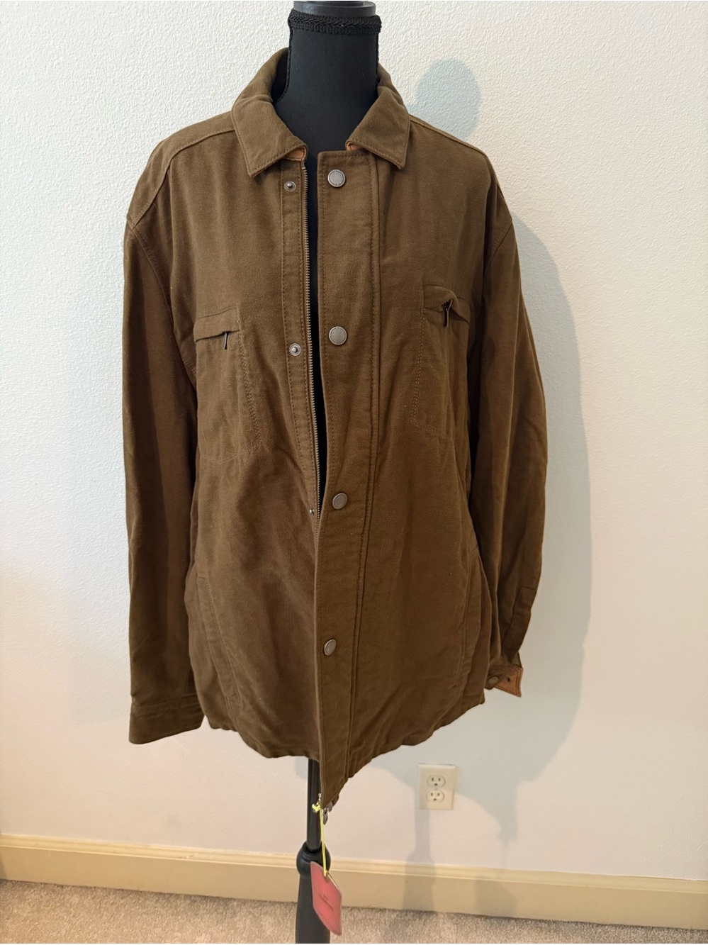 Tommy Bahama Men’s Olive Brown Suede Jacket with Burgundy Lining size large